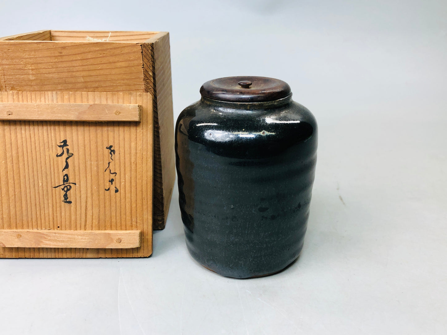 Y6119 [VIDEO] NATUME Seto-ware Caddy container box Japan Tea Ceremony antique vintage