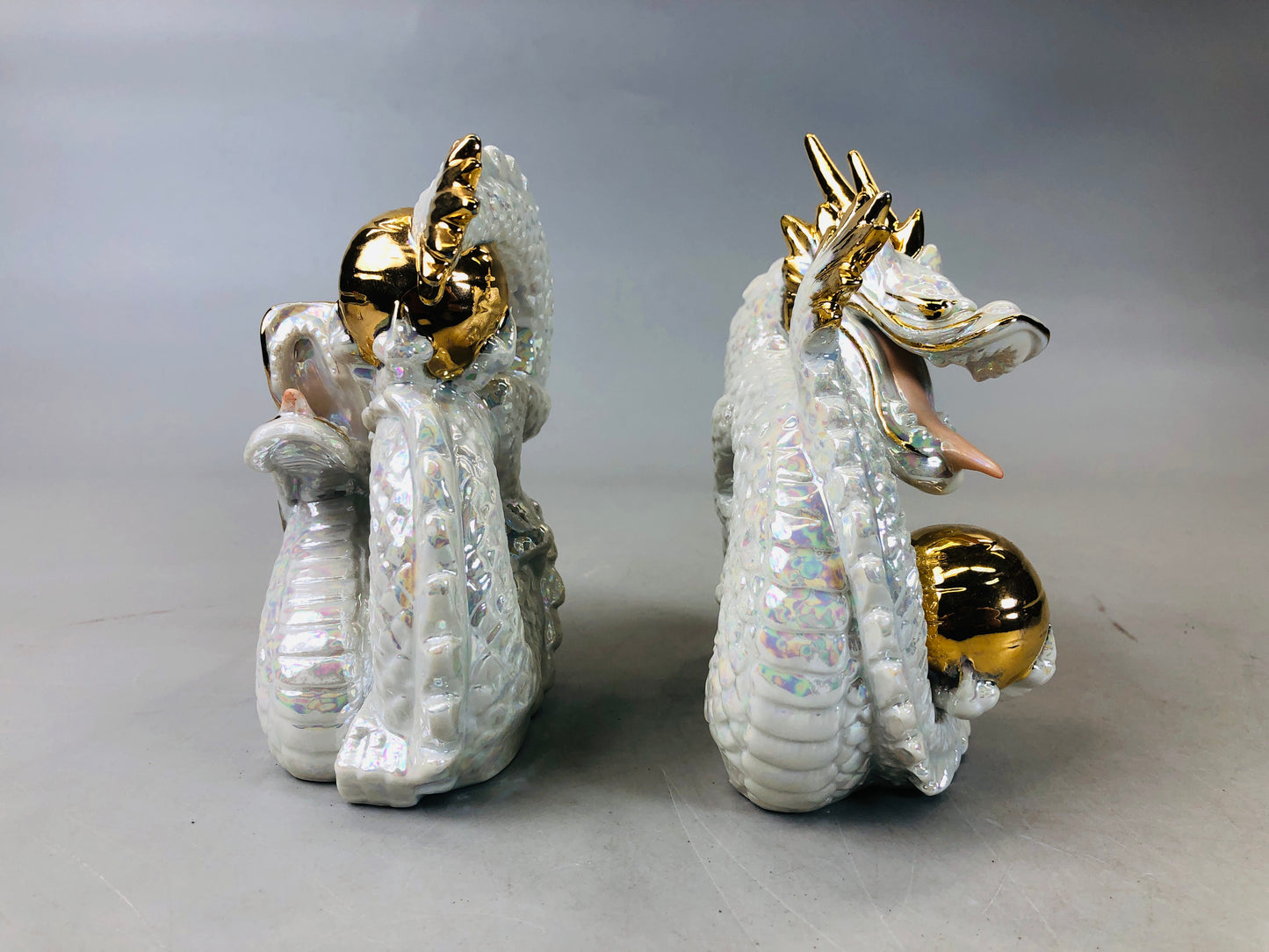 Y6128 [VIDEO] OKIMONO Dragon figurine pair pottery figure Japan antique interior decor