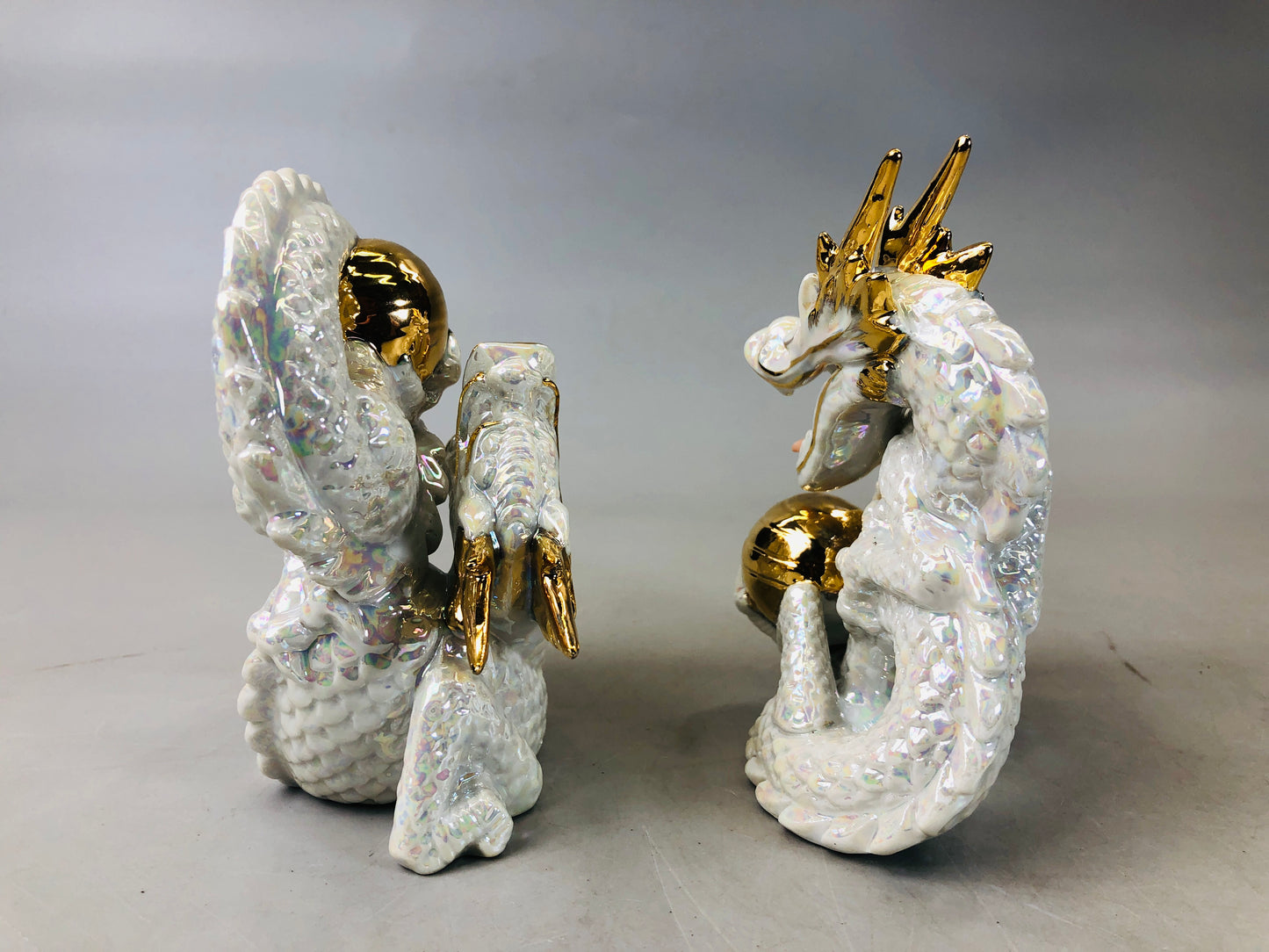 Y6128 [VIDEO] OKIMONO Dragon figurine pair pottery figure Japan antique interior decor
