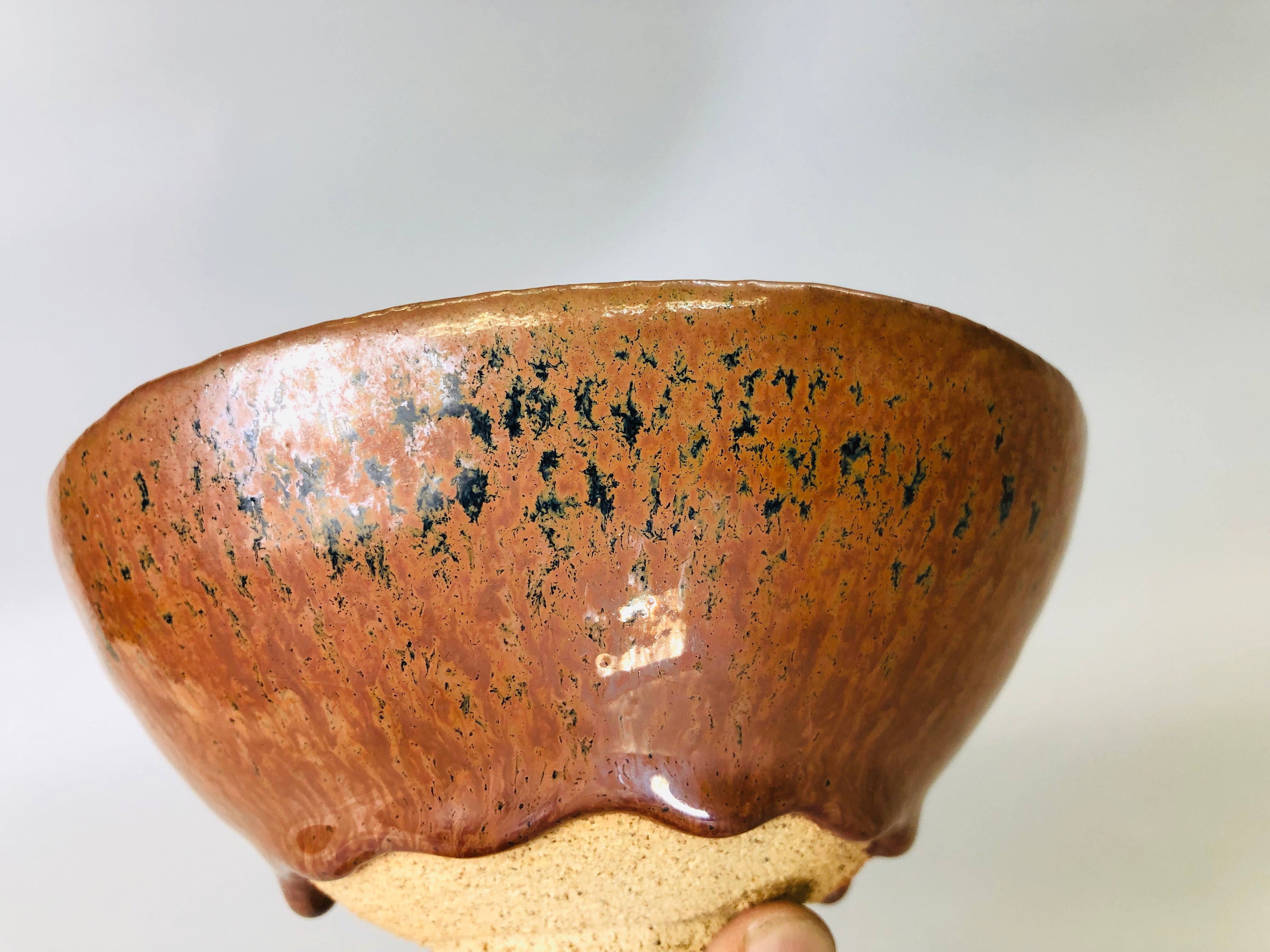 Y6138 [VIDEO] CHAWAN Persimmon glaze bowl signed box Japan antique
