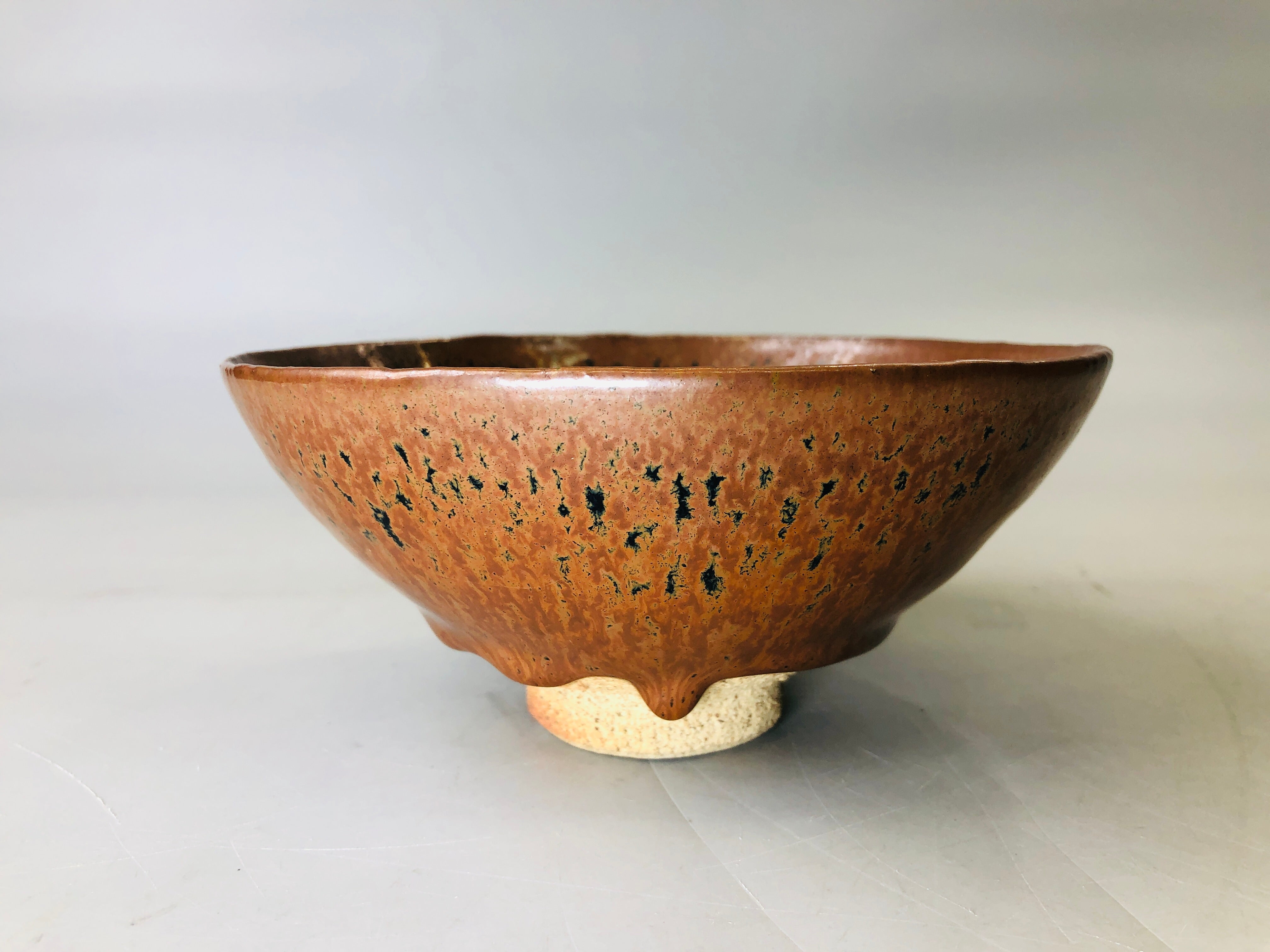 Y6138 [VIDEO] CHAWAN Persimmon glaze bowl signed box Japan antique