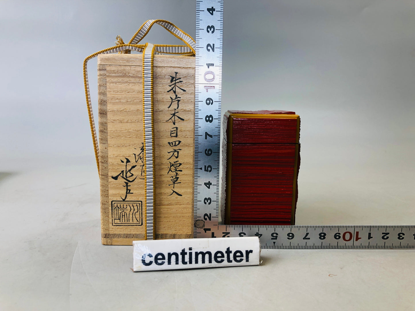 Y6142 [VIDEO] BOX Vermillion lacquer Tobacco case signed tea utensils Japan antique