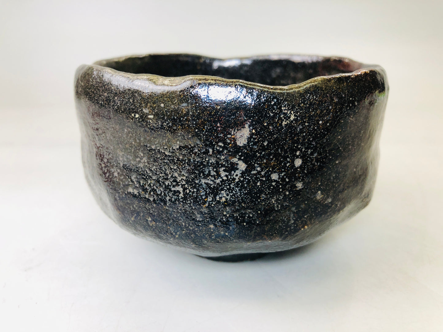 Y6154 [VIDEO] CHAWAN Raku-ware black bowl Japan antique tea ceremony vintage pottery