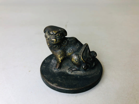 Y6170 [VIDEO] NETSUKE Copper stamp material Lion Japan antique kimono accessory vintage