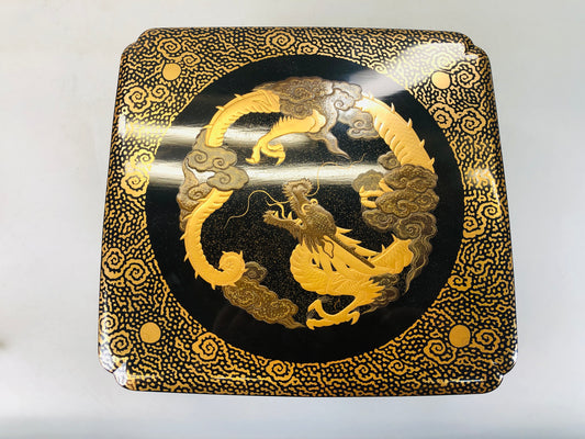 Y6178 [VIDEO] BOX Makie Jikiro confectionery container Dragon Japan antique tableware