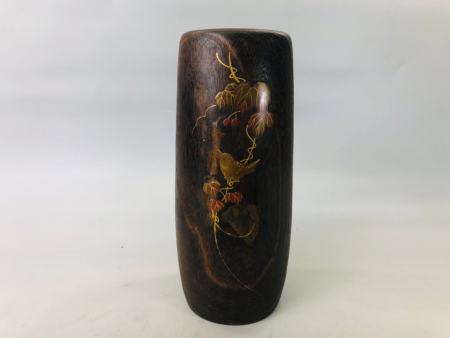 Y6181 [VIDEO] FLOWER VASE Hollowed out Paulownia Makie Japan ikebana antique interior