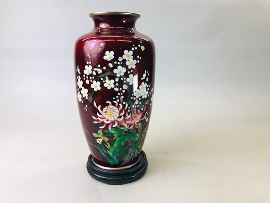 Y6204 [VIDEO] FLOWER VASE Cloisonne red Japan ikebana arrangement antique interior decor