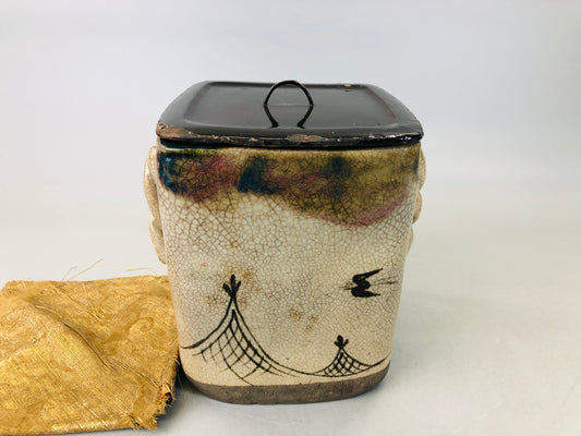 Y6206 [VIDEO] MIZUSASHI Oribe-ware water pot kintsugi Japan Tea Ceremony container