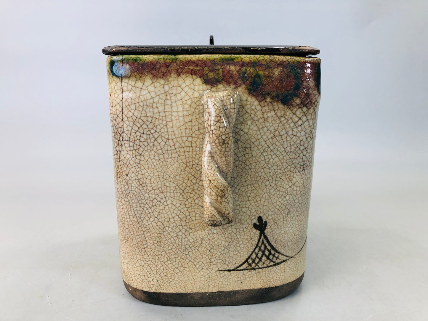 Y6206 [VIDEO] MIZUSASHI Oribe-ware water pot kintsugi Japan Tea Ceremony container