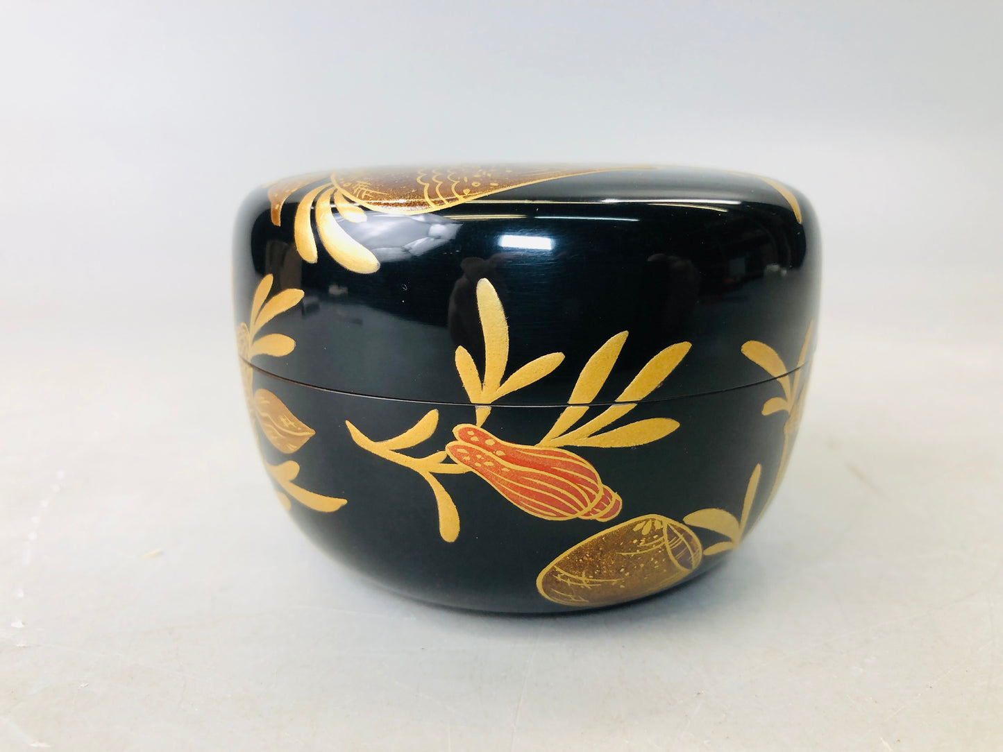 Y6214 [VIDEO] NATUME Makie Caddy container shell box Japan Tea Ceremony utensil antique