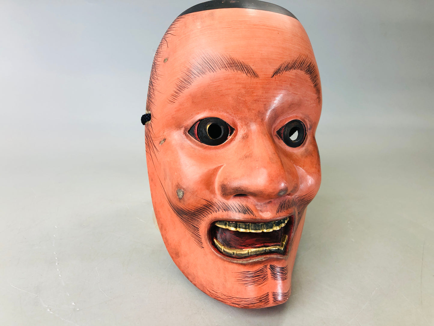 Y6216 [VIDEO] NOH MASK wood carving signed Kotobide Japan antique omen men dance drama