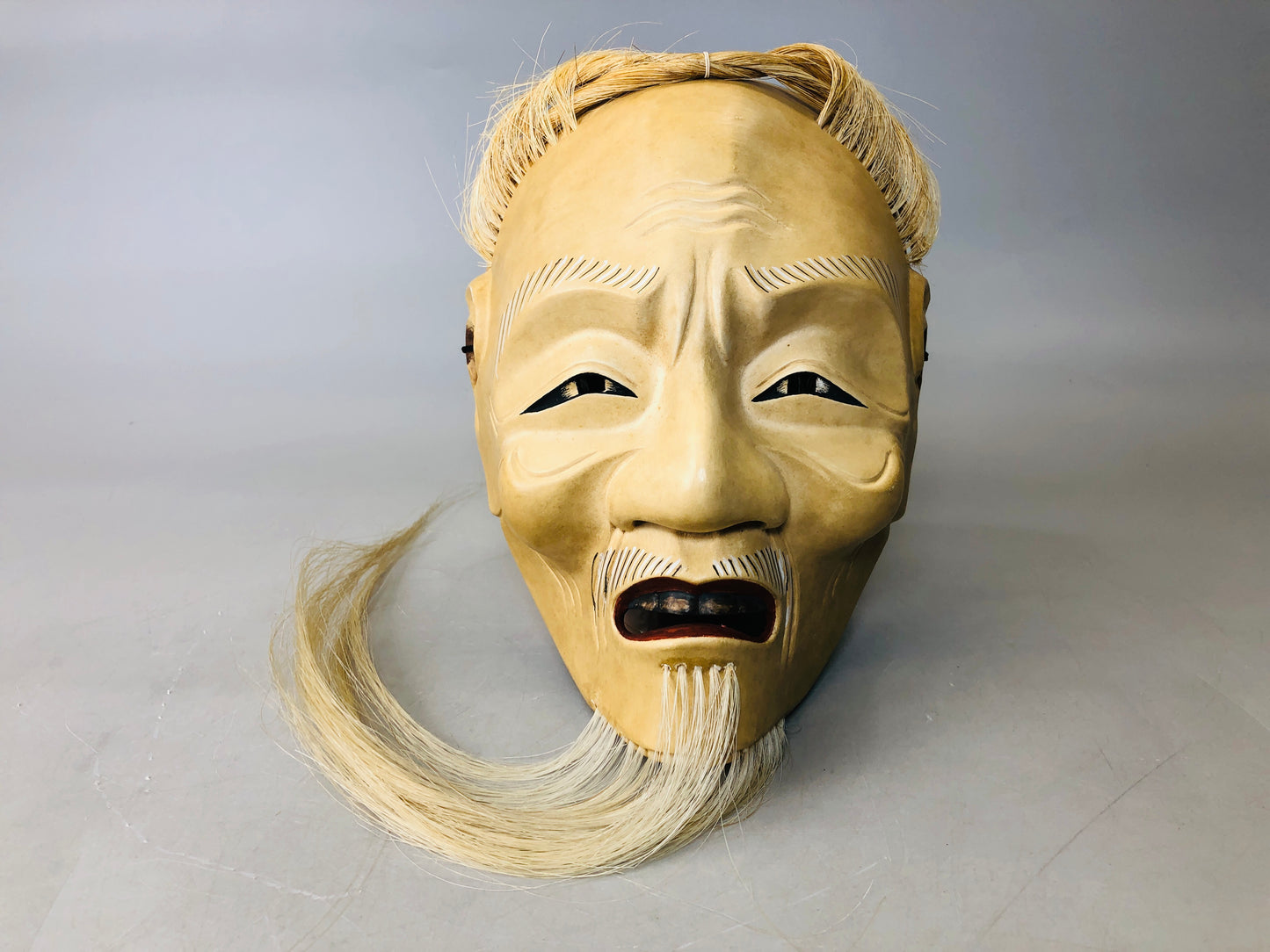 Y6218 [VIDEO] NOH MASK wood carving signed Akobujou Japan antique omen men dance drama