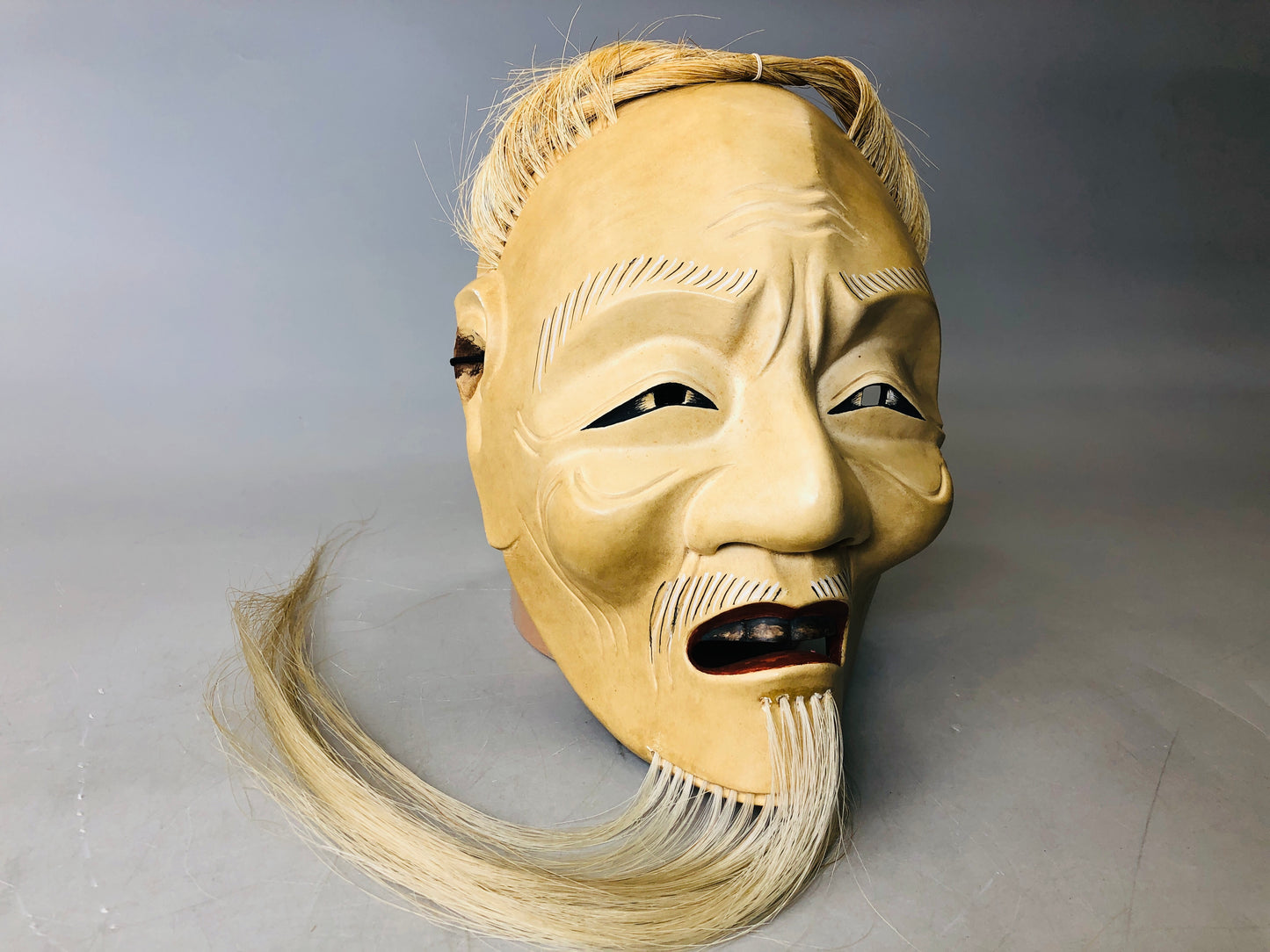 Y6218 [VIDEO] NOH MASK wood carving signed Akobujou Japan antique omen men dance drama