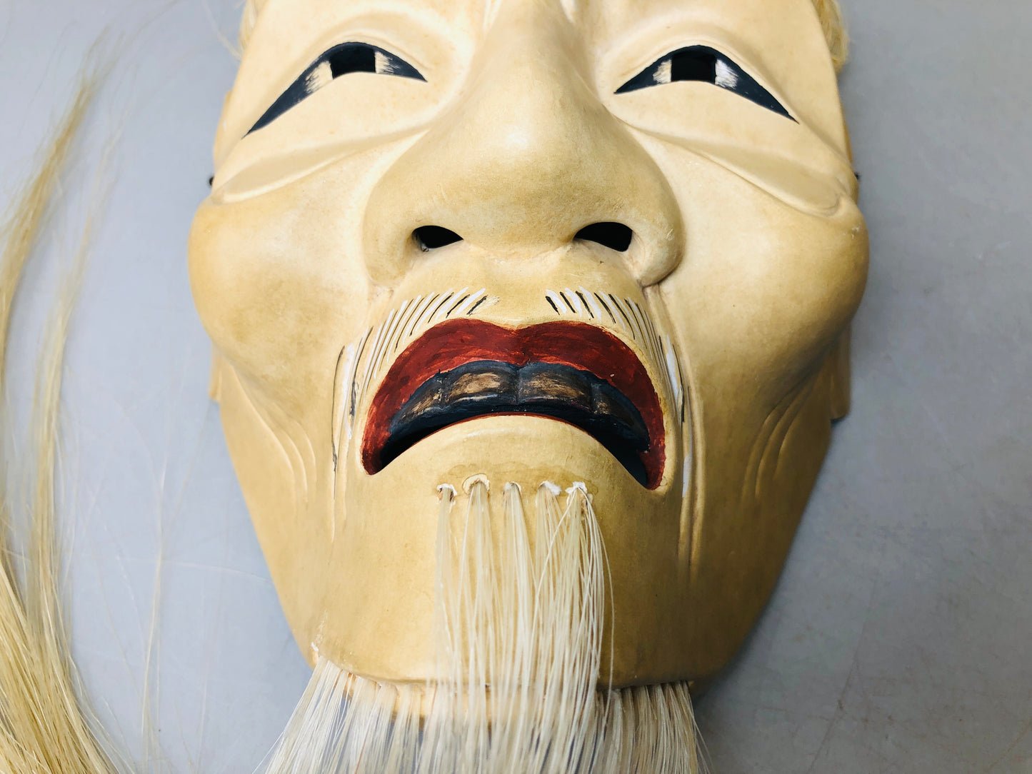 Y6218 [VIDEO] NOH MASK wood carving signed Akobujou Japan antique omen men dance drama