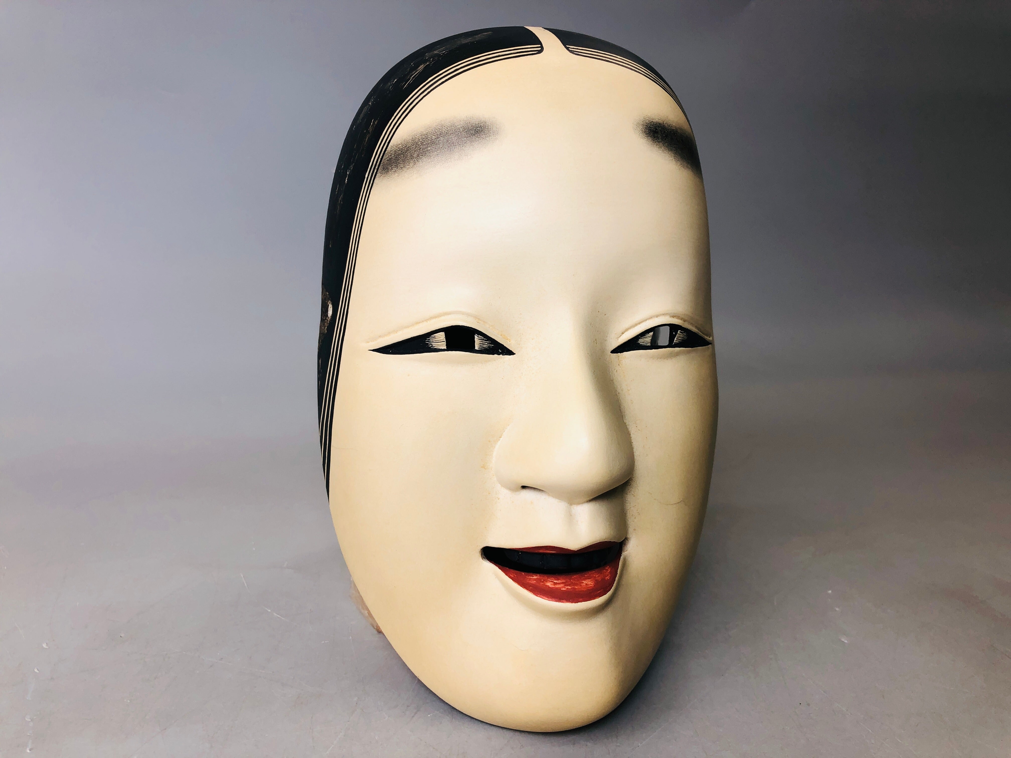 Y6223 [VIDEO] NOH MASK wood carving signed Koomote Japan antique