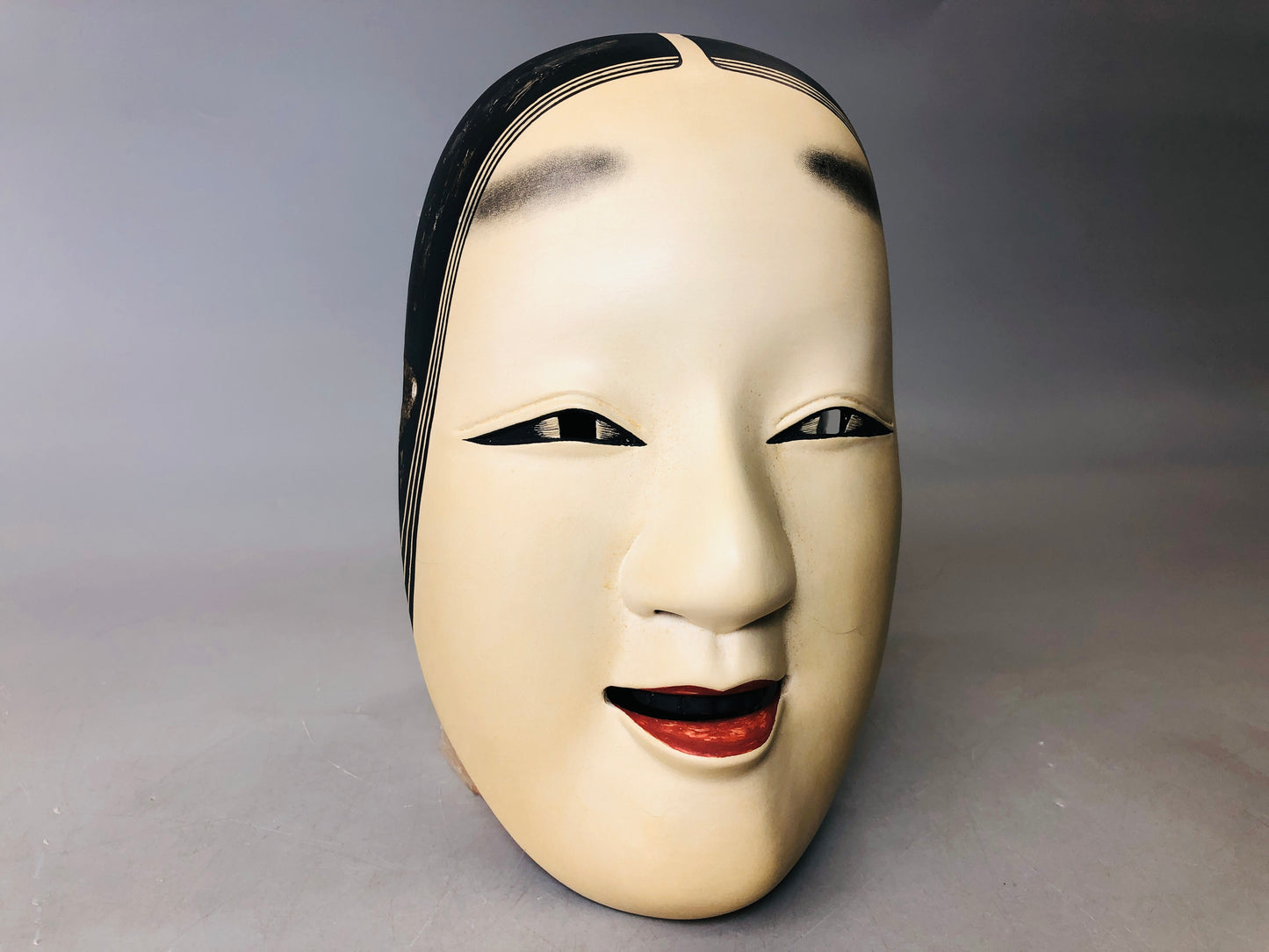 Y6223 [VIDEO] NOH MASK wood carving signed Koomote Japan antique omen men dance drama