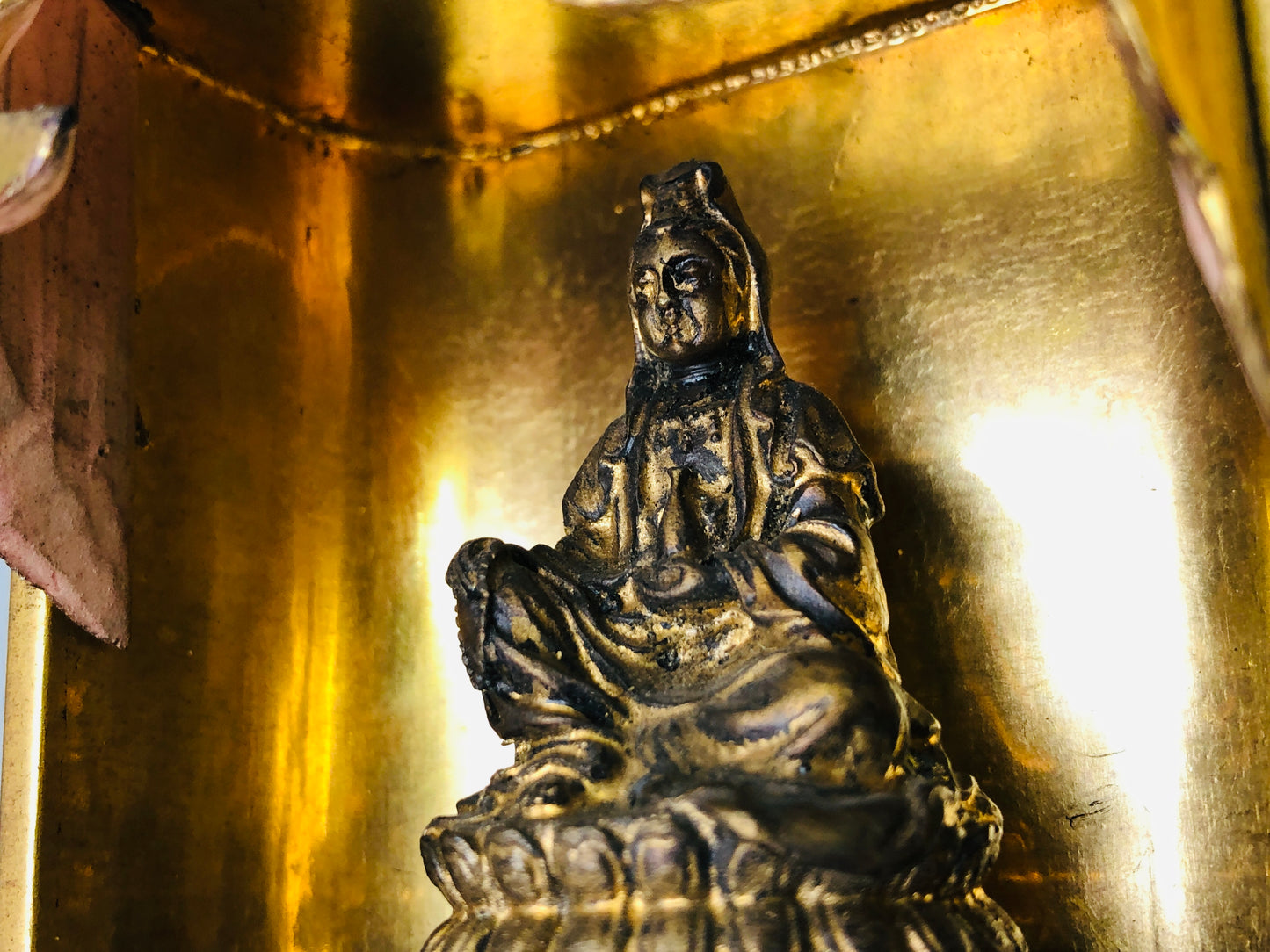 Y6235 [VIDEO] STATUE Painted Buddha Kannon figurine shrine Japan antique interior decor