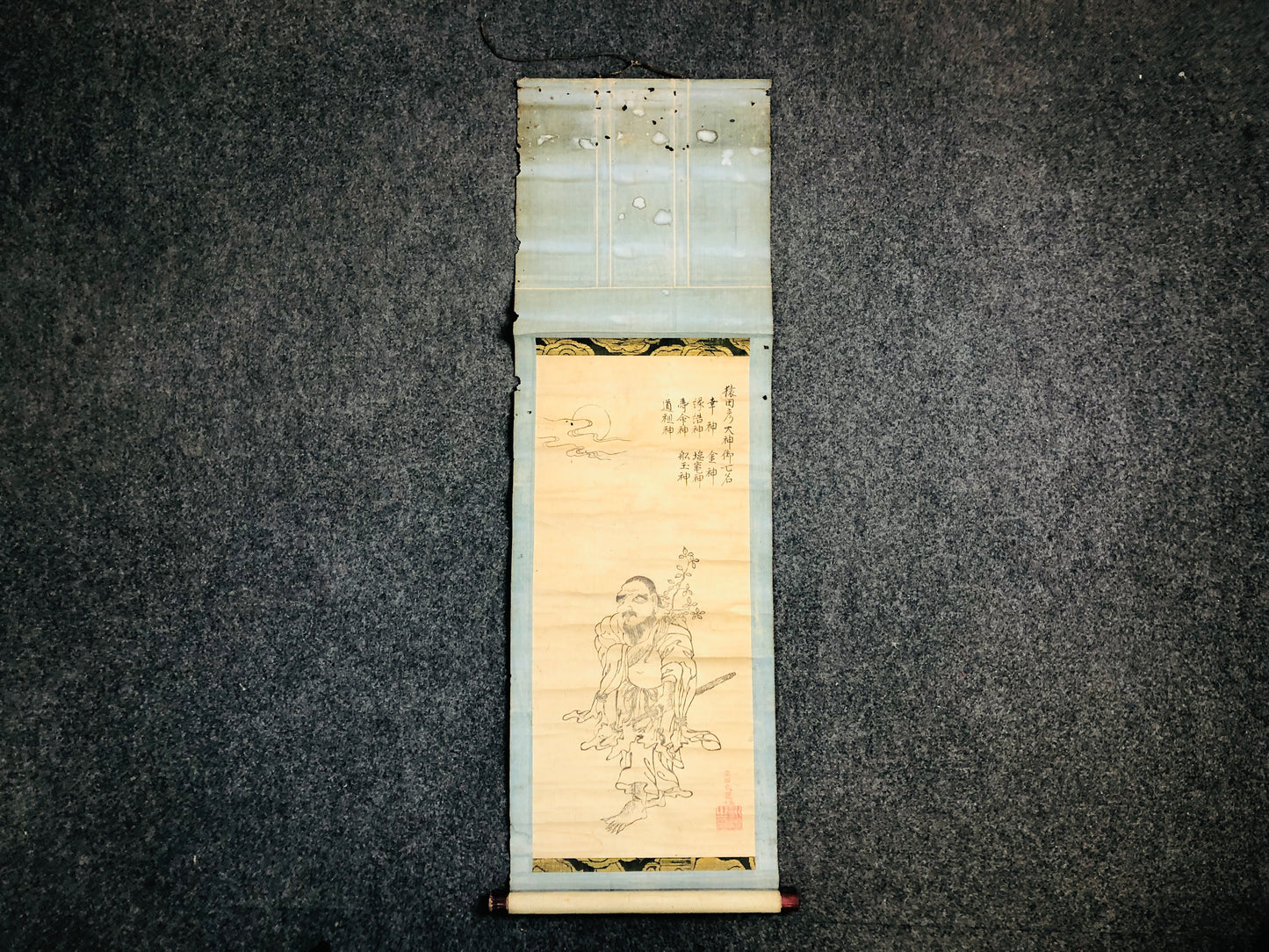 Y6236 [VIDEO] KAKEJIKU Tengu Buddhist woodblock print Japan antique hanging scroll art