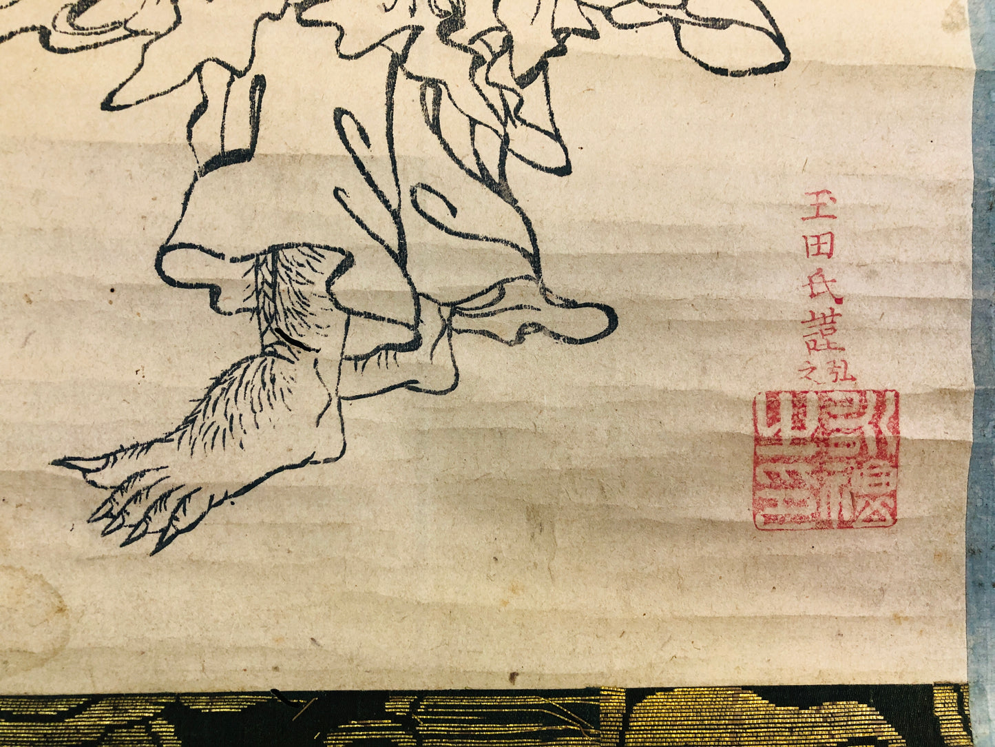 Y6236 [VIDEO] KAKEJIKU Tengu Buddhist woodblock print Japan antique hanging scroll art