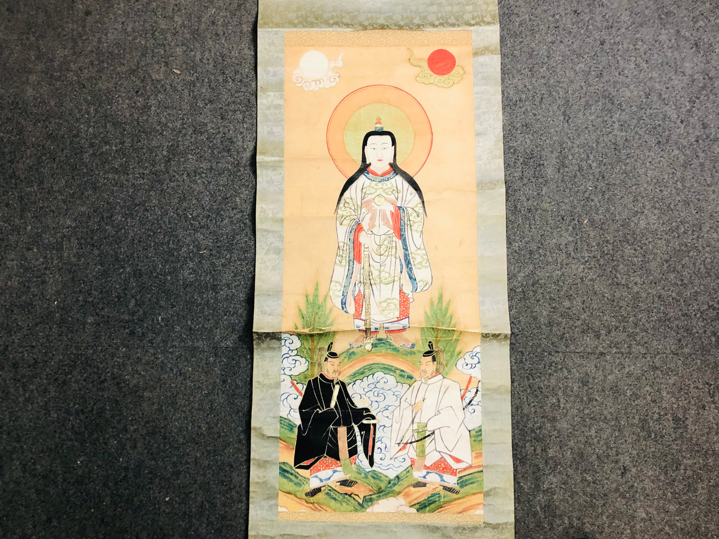 Y6238 [VIDEO] KAKEJIKU Heavenly Gods colored Buddhist art Japan antique hanging scroll