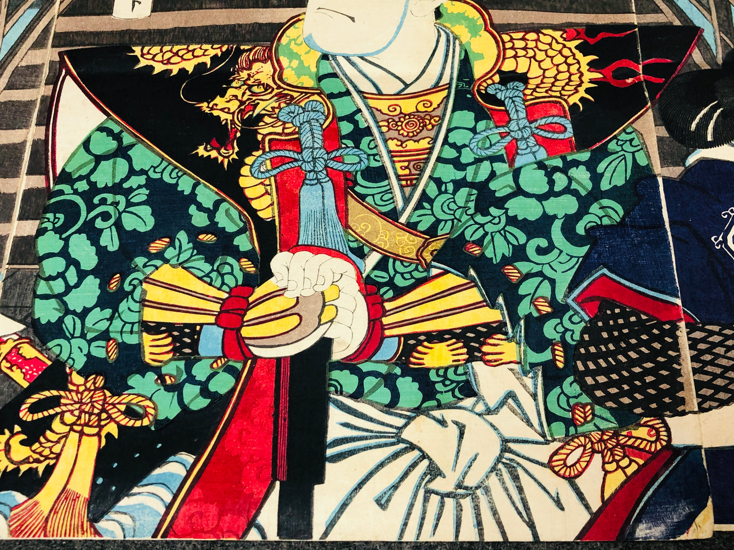 Y6242 [VIDEO] WOODBLOCK PRINT Kunichika actor triptych Japan Ukiyoe antique interior
