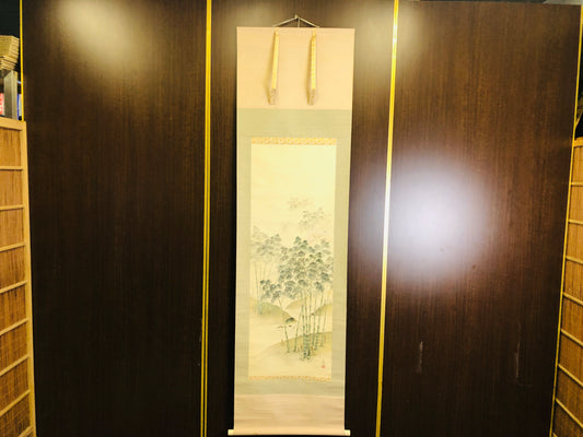 Y6258 [VIDEO] KAKEJIKU Bamboo Cherry blossoms signed box Japan antique hanging scroll
