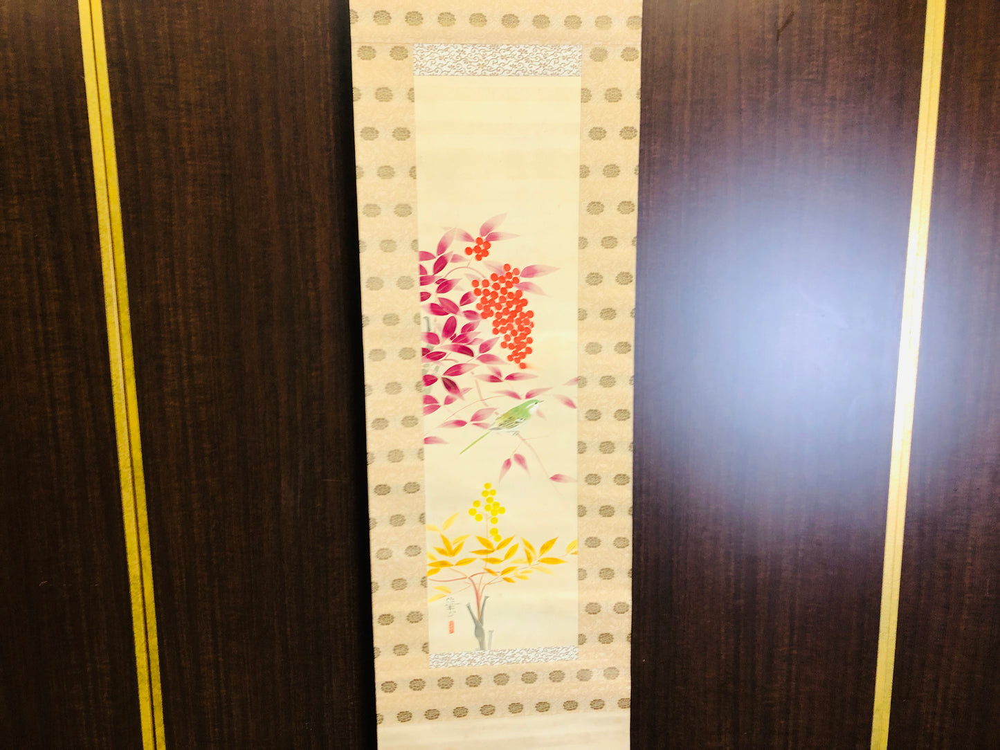 Y6260 [VIDEO] KAKEJIKU Heavenly Bamboo signed box Japan antique hanging scroll decor art