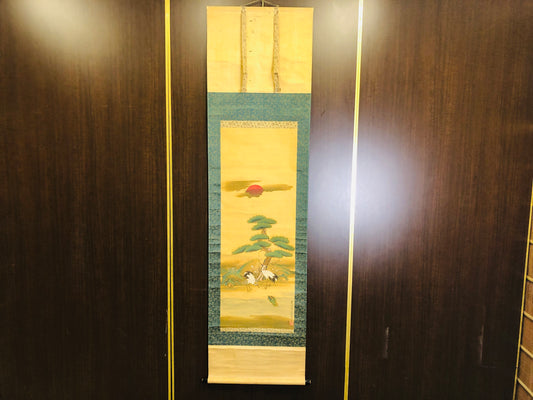Y6261 [VIDEO] KAKEJIKU Tosa crane turtle signed box Japan antique hanging scroll decor
