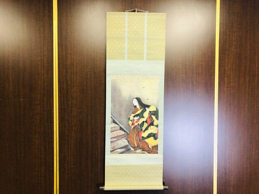 Y6265 [VIDEO] KAKEJIKU Beautiful lady signed Japan antique hanging scroll interior decor