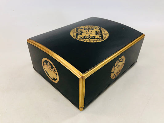 Y6267 [VIDEO] BOX Sutra case black lacquer gold family crest Japan antique Buddhism