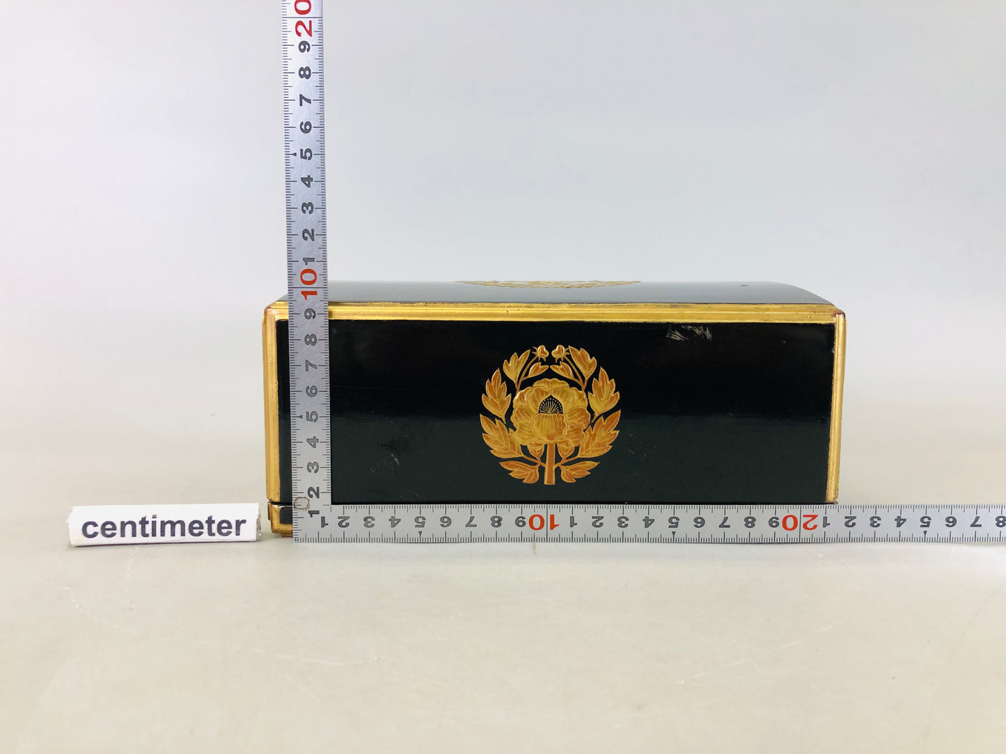 Y6267 [VIDEO] BOX Sutra case black lacquer gold family crest Japan antique Buddhism