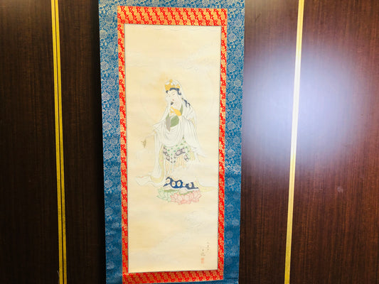 Y6307 「VIDEO] KAKEJIKU Kannon Bodhisattva signed box Japan antique hanging scroll decor