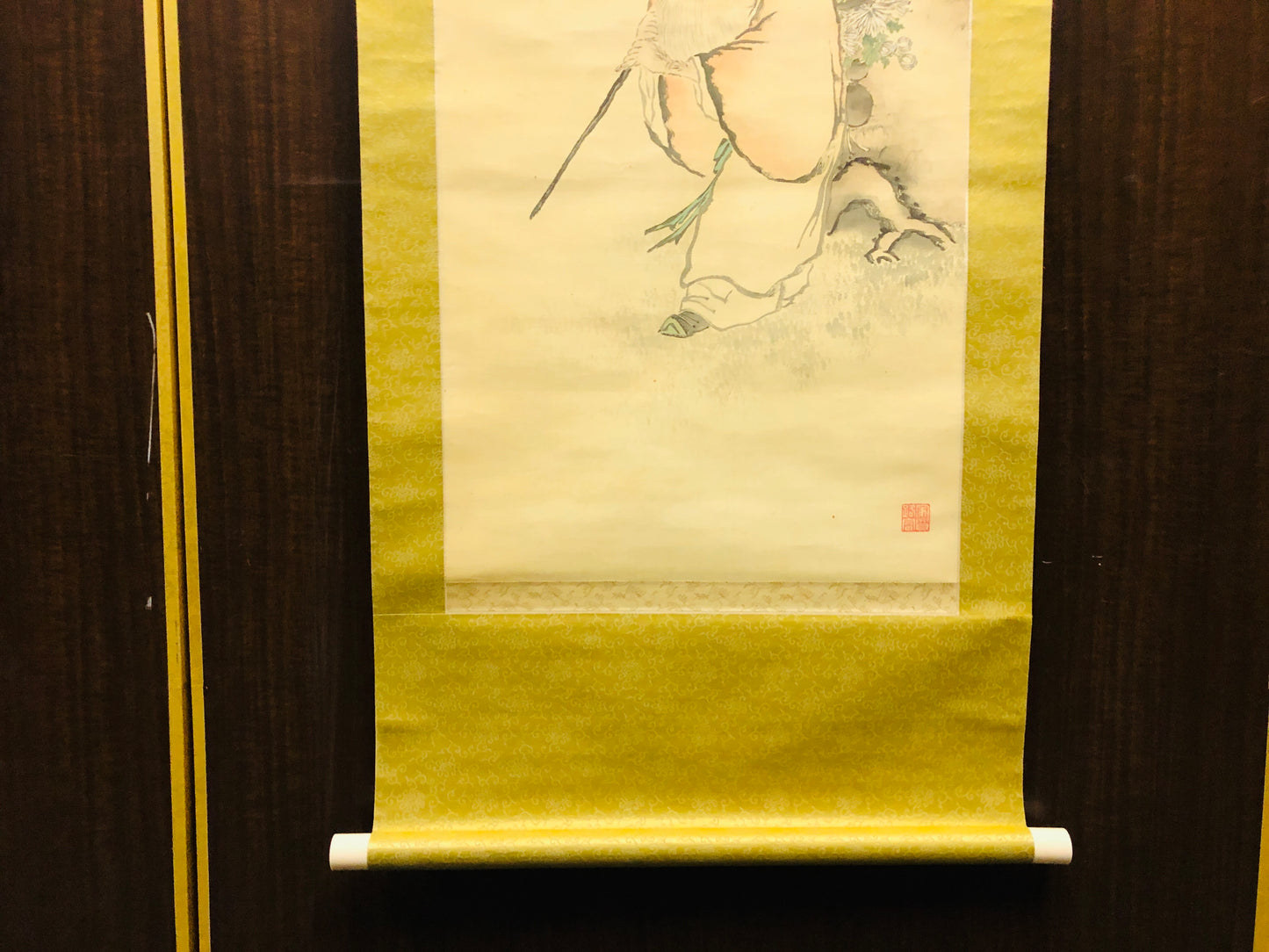 Y6314 [VIDEO] KAKEJIKU Jurojin God of Longevity pine signed Japan antique hanging scroll