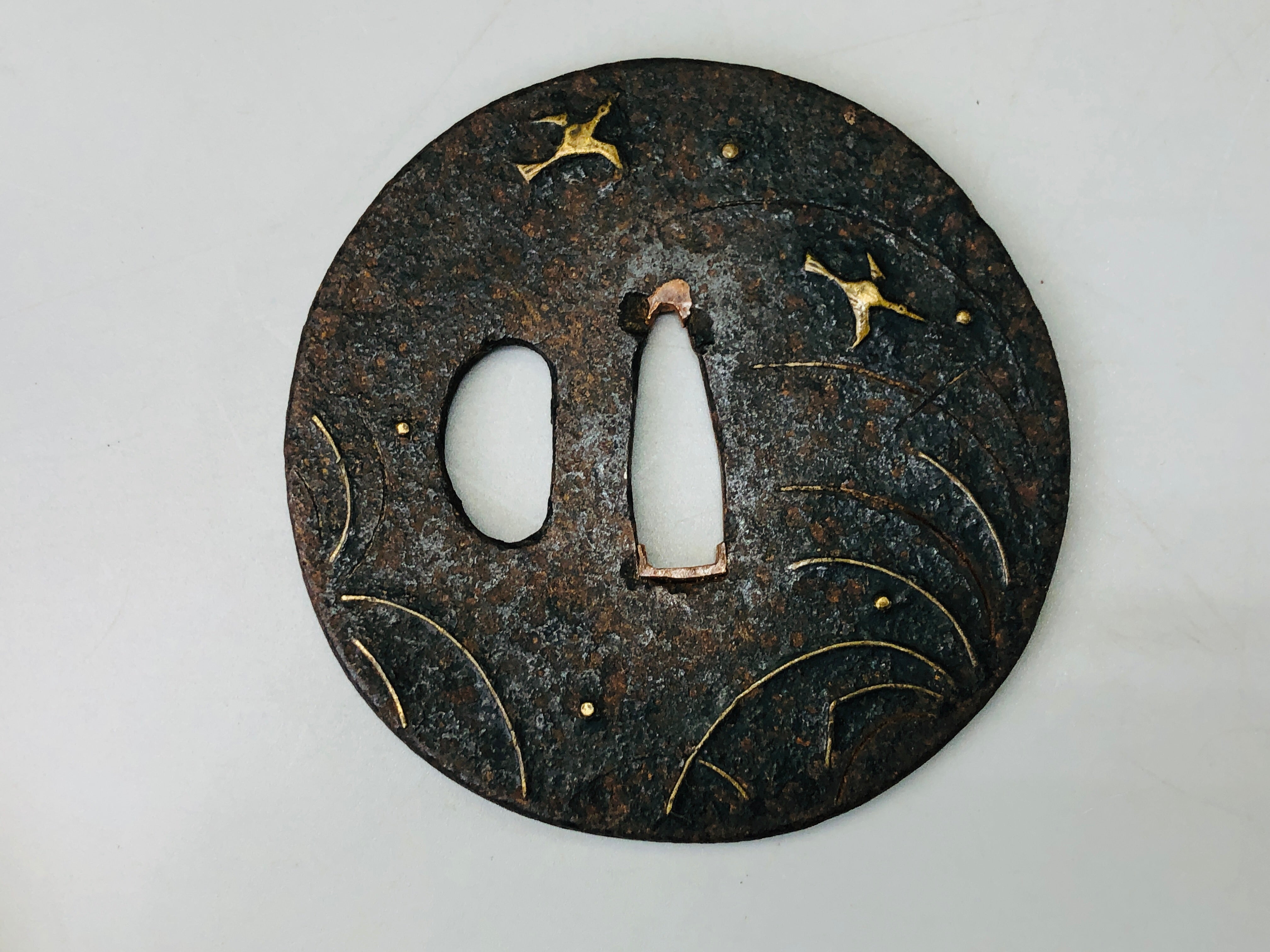 Y6334 [VIDEO] TSUBA Sword Guard Inlay Japan samurai katana koshirae ed ...