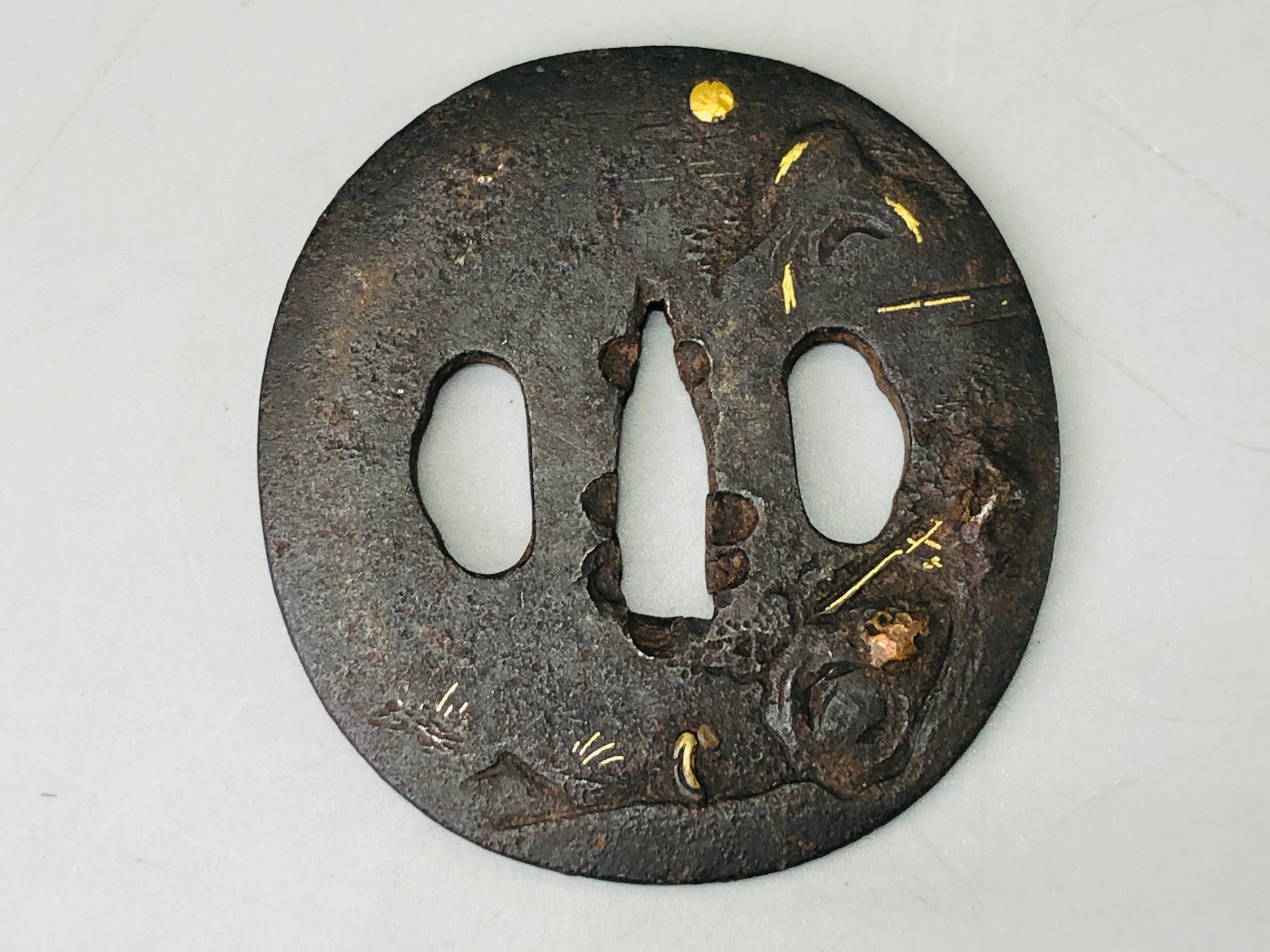 Y6335 [VIDEO] TSUBA Sword Guard Inlay Japan samurai katana koshirae ed ...