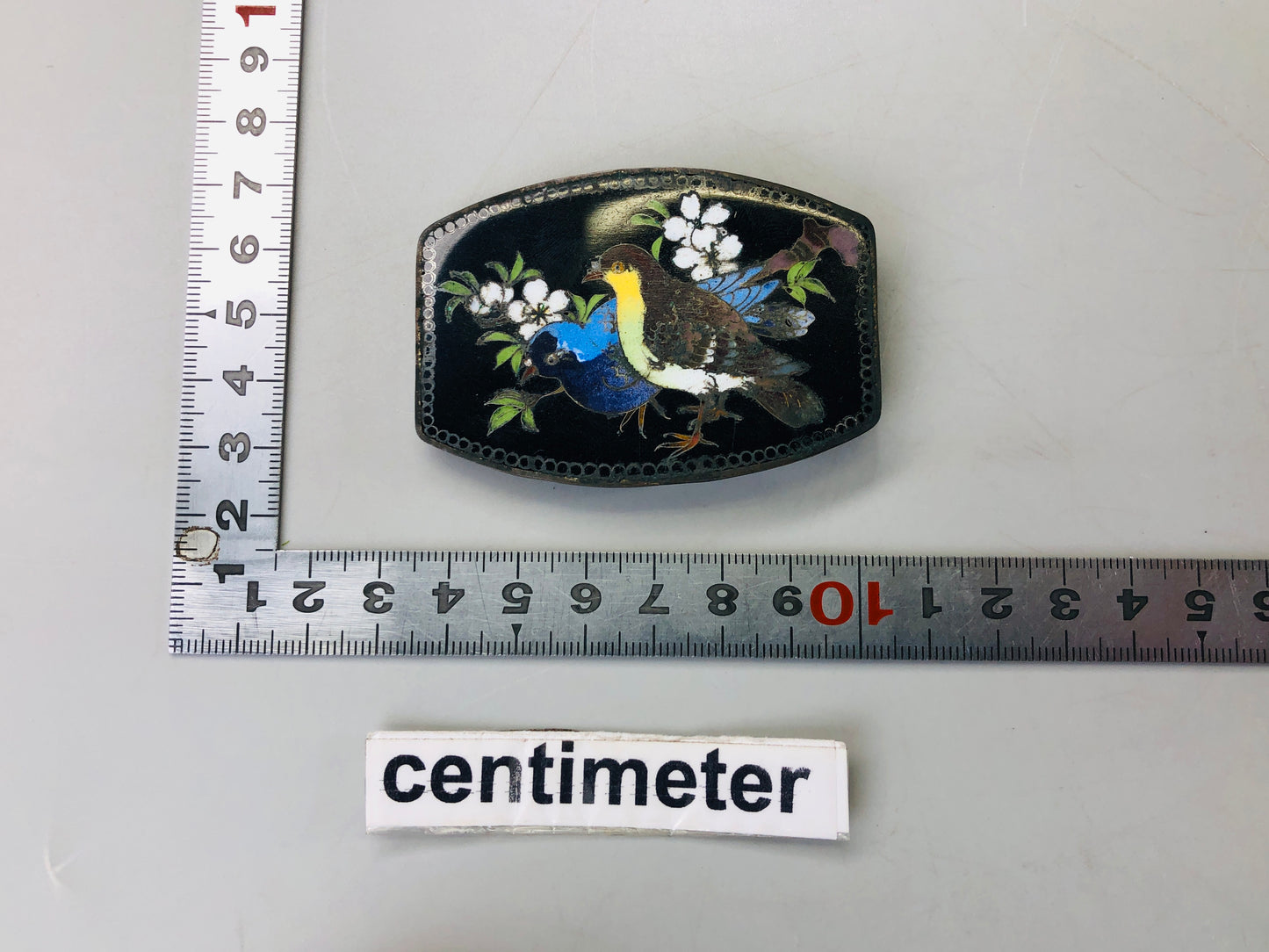 Y6339 [VIDEO] BELT BUCKLE Cloisonne Flower Bird Japan antique fashiion accessory