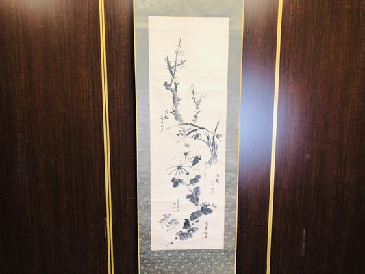 Y6346 [VIDEO] KAKEJIKU Ink painting Collaboration box Japan antique hanging scroll decor