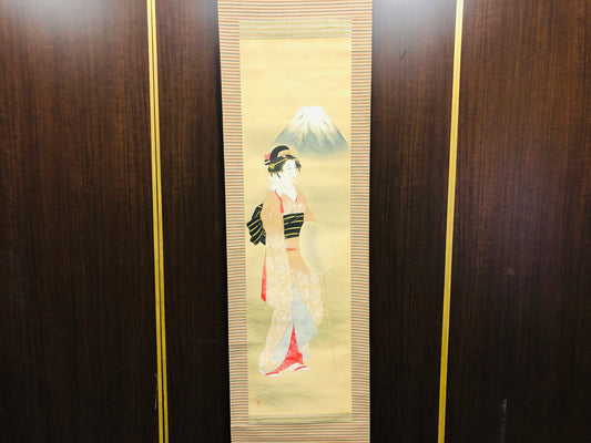 Y6349 [VIDEO] KAKEJIKU Beautiful woman signed box Japan antique hanging scroll interio