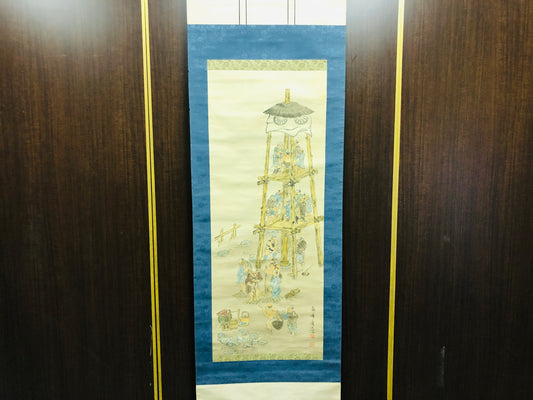 Y6351 [VIDEO] KAKEJIKU Peasant's life signed Japan antique hanging scroll interior decor