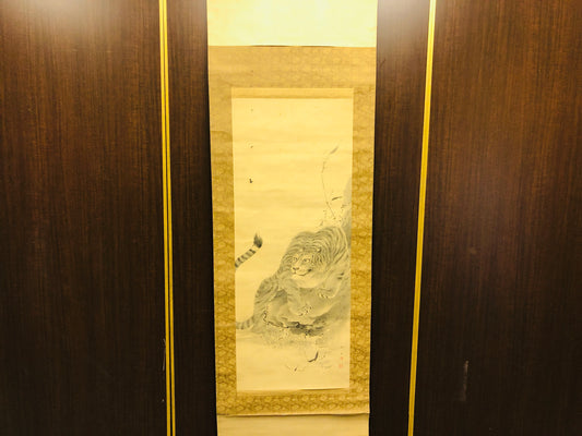 Y6352 [VIDEO] KAKEJIKU Tiger signed Japan antique hanging scroll interior decor art