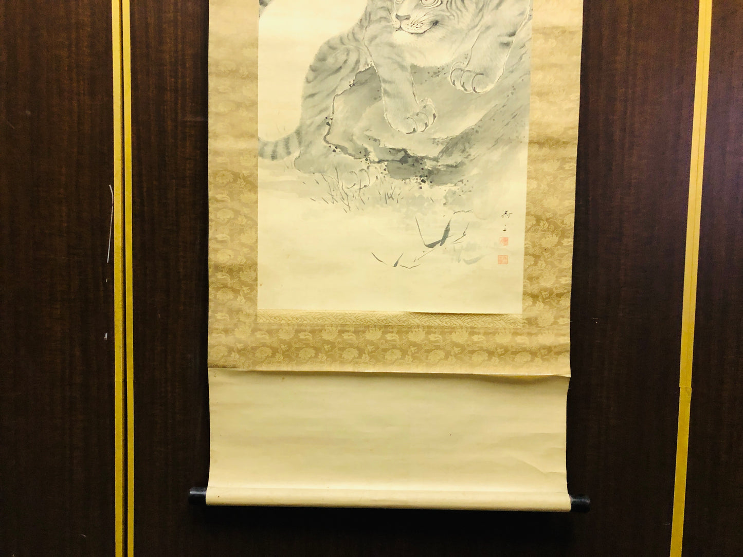 Y6352 [VIDEO] KAKEJIKU Tiger signed Japan antique hanging scroll interior decor art