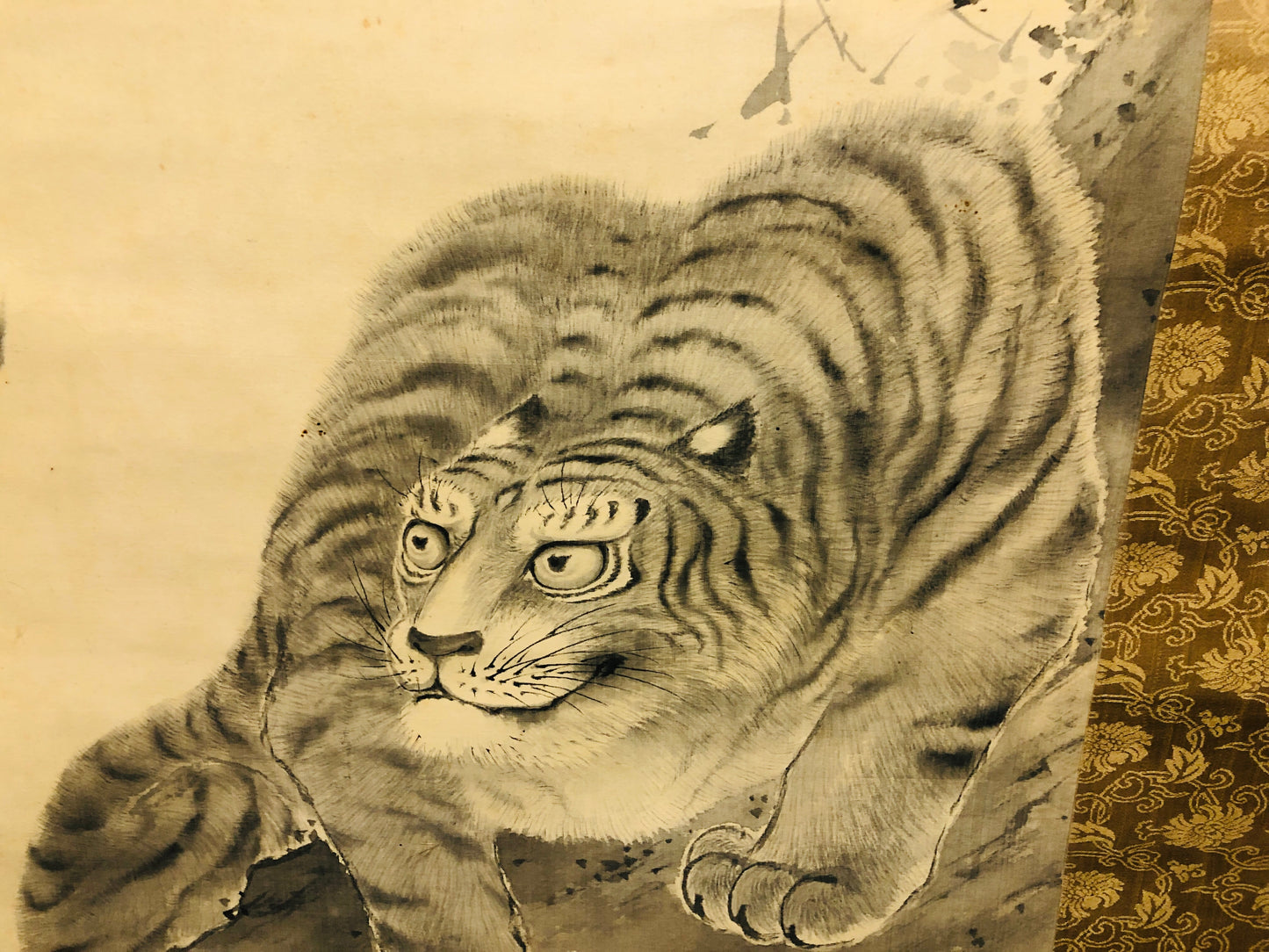 Y6352 [VIDEO] KAKEJIKU Tiger signed Japan antique hanging scroll interior decor art