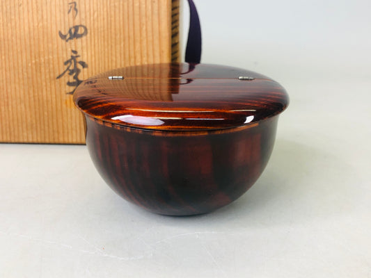 Y6372 [VIDEO] NATUME Pine Caddy container box split lid Japan Tea Ceremony antique