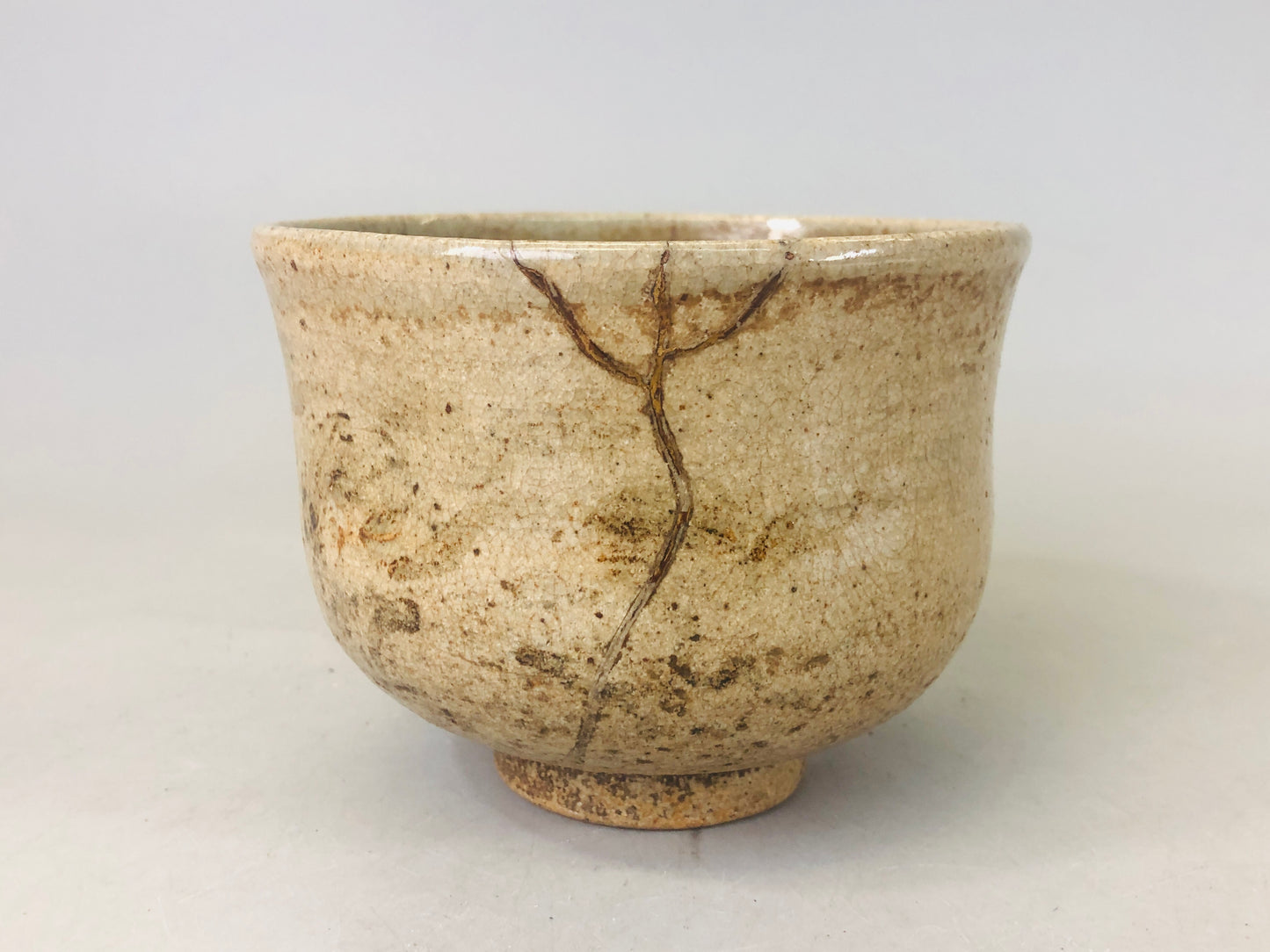Y6389 [VIDEO] CHAWAN Souma-ware tube kintsugi Japan antique tea ceremony pottery bowl