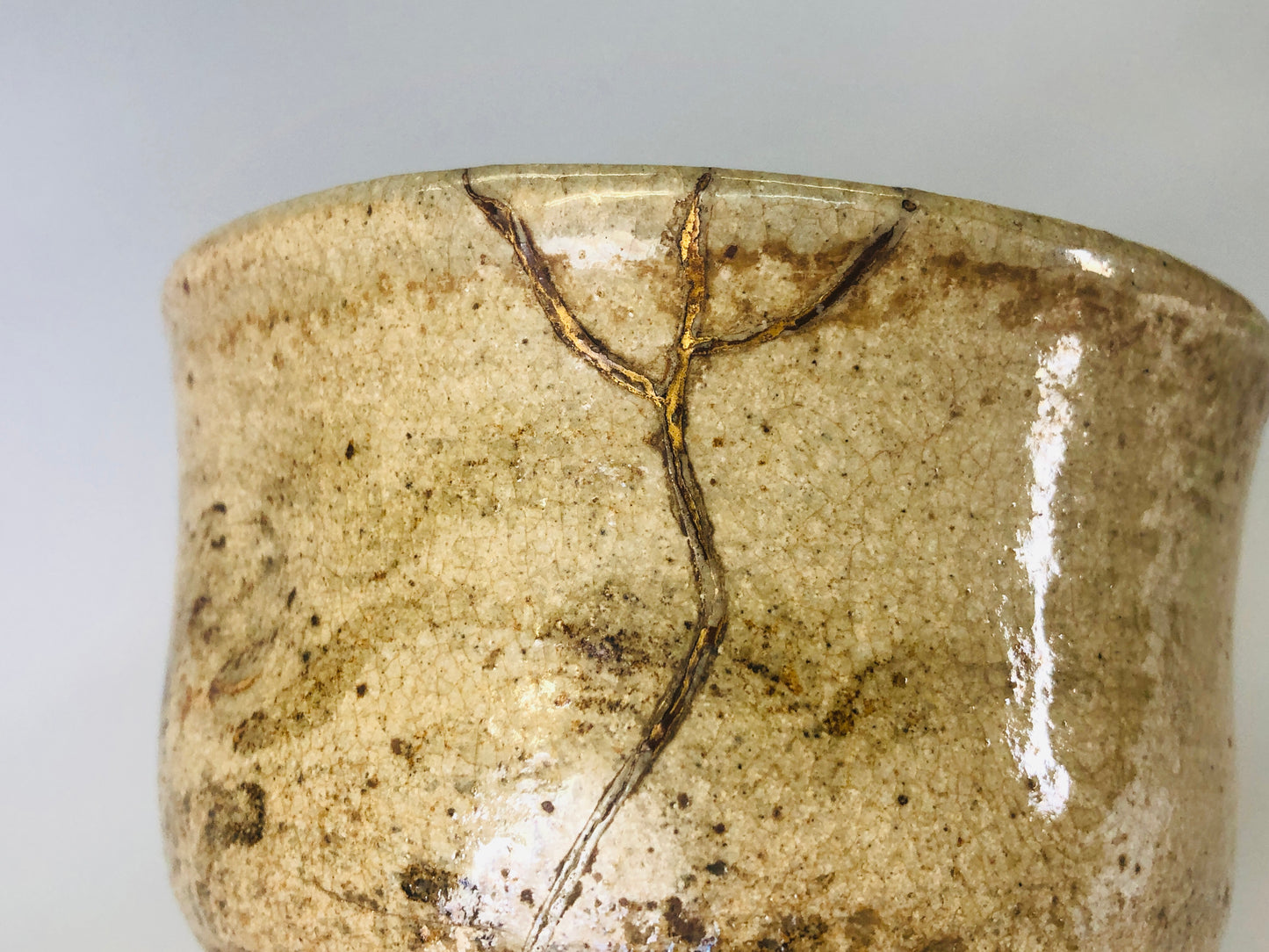 Y6389 [VIDEO] CHAWAN Souma-ware tube kintsugi Japan antique tea ceremony pottery bowl