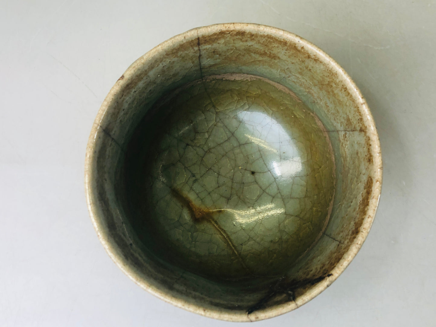 Y6389 [VIDEO] CHAWAN Souma-ware tube kintsugi Japan antique tea ceremony pottery bowl