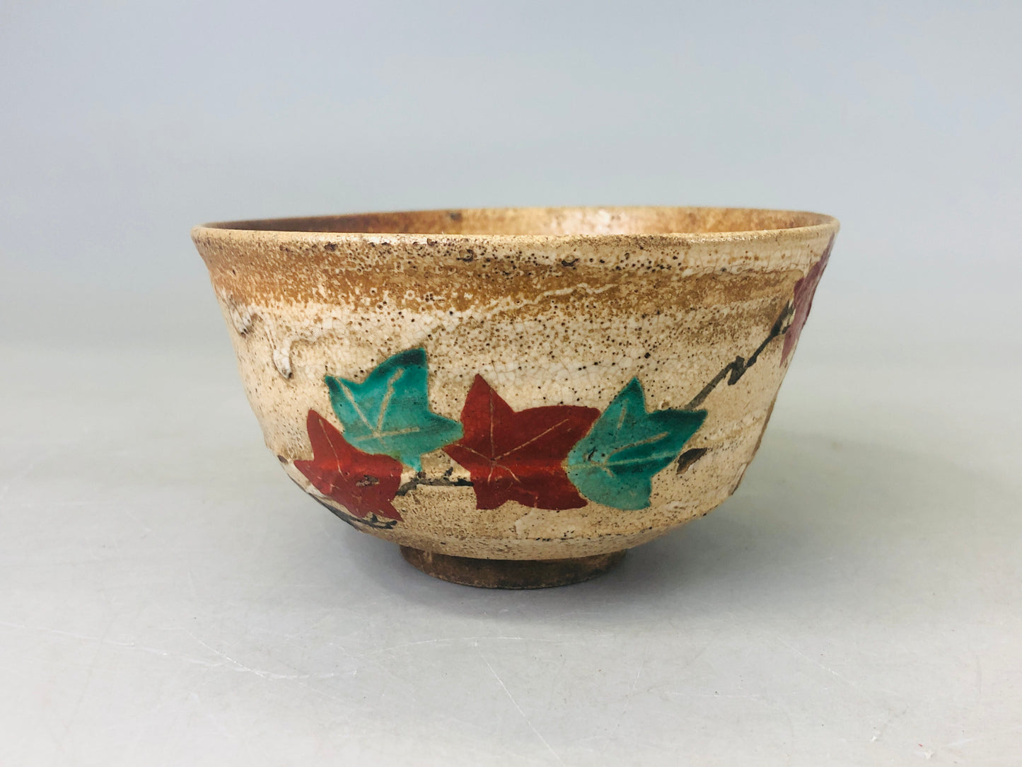 Y6390 [VIDEO] CHAWAN Inuyama-ware autumn leaves color picture Japan antique tea ceremony