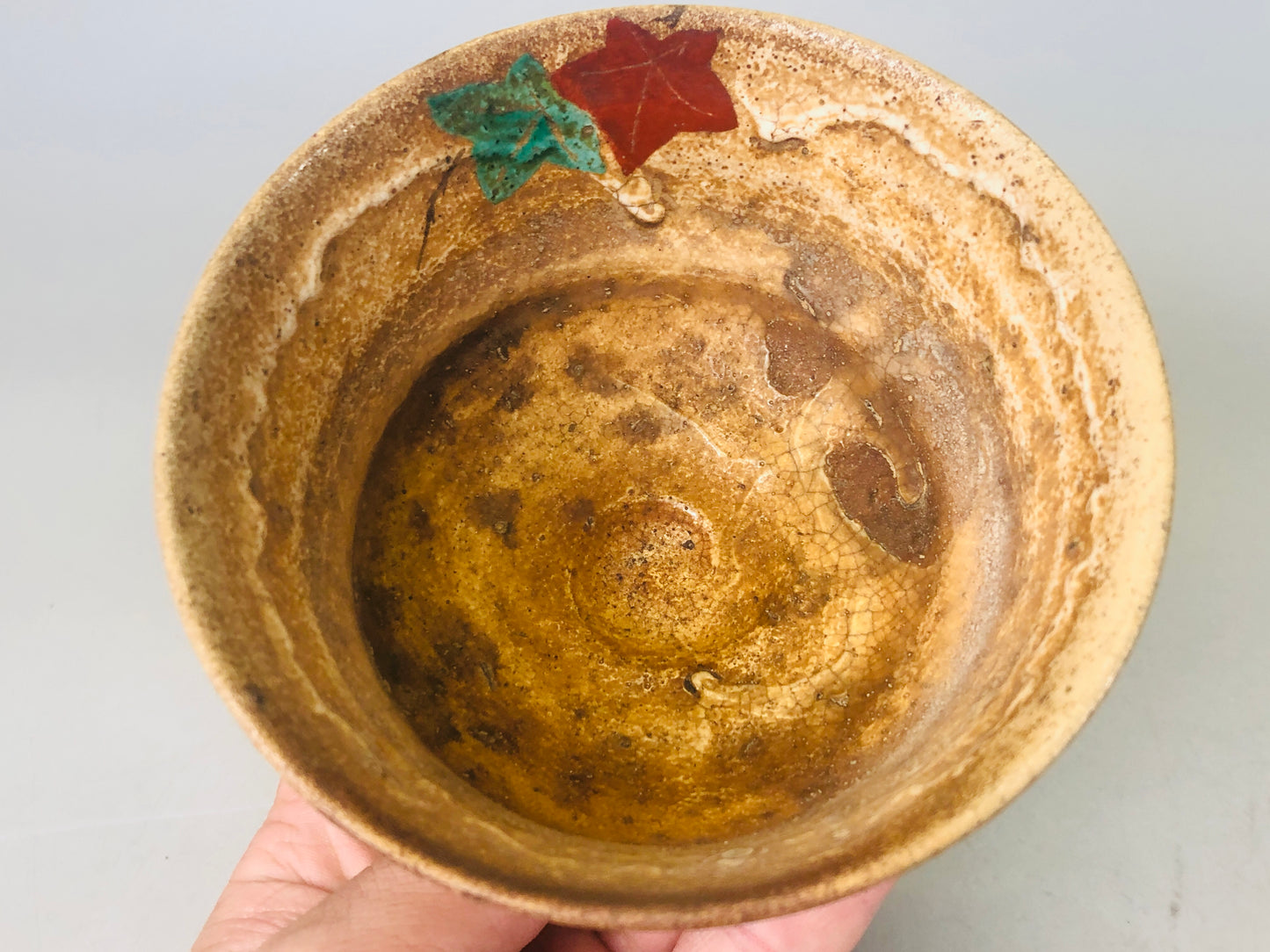 Y6390 [VIDEO] CHAWAN Inuyama-ware autumn leaves color picture Japan antique tea ceremony