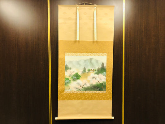 Y6469 [VIDEO] KAKEJIKU Landscaple Spring signed box Japan antique hanging scroll decor