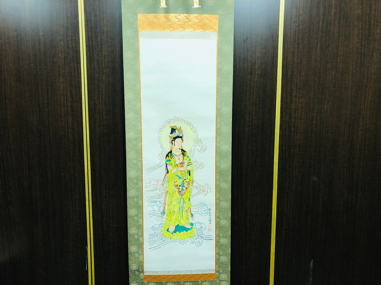 Y6472 [VIDEO] KAKEJIKU Buddhist painting signed box Japan antique hanging scroll decor